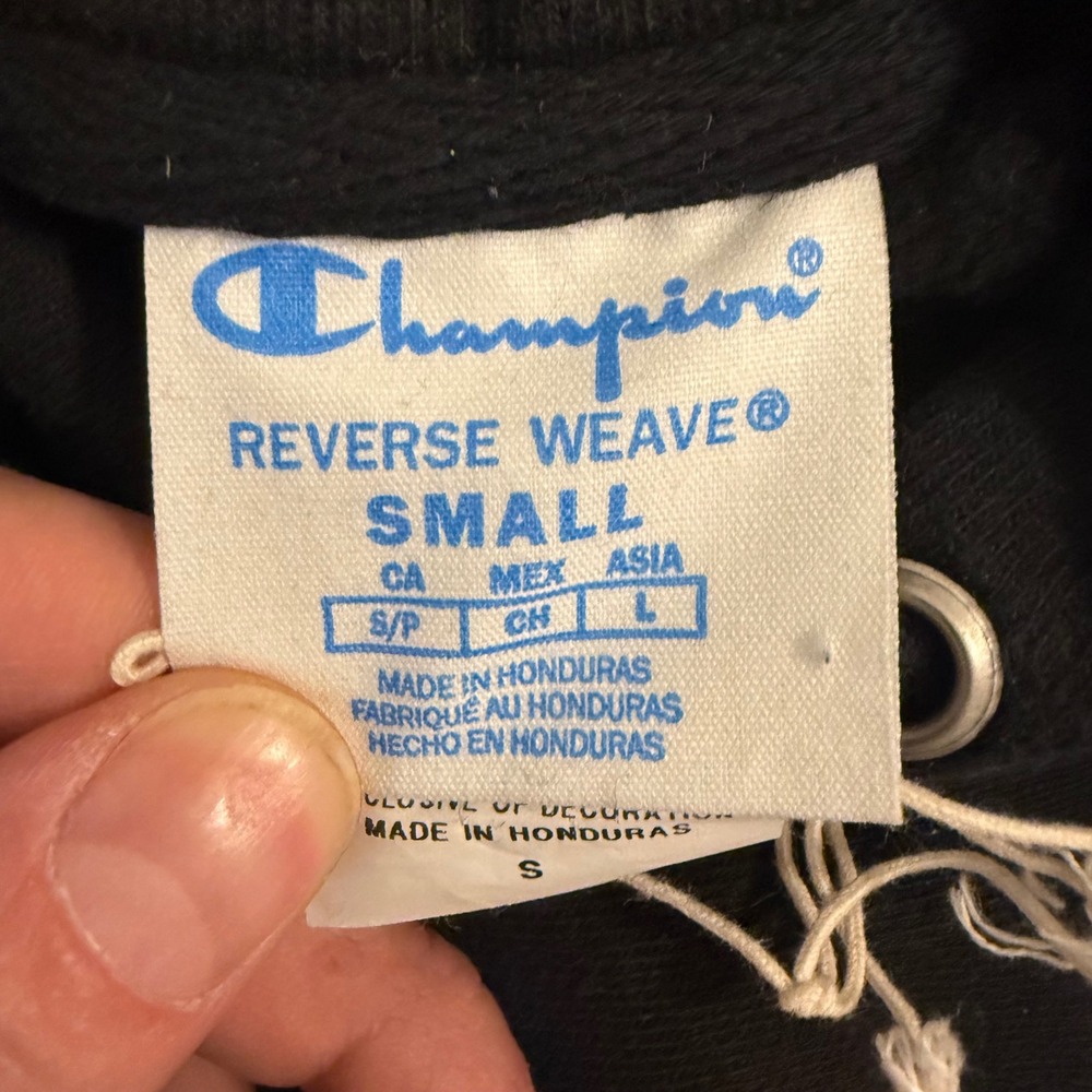 Champion Reverse Weave Hoodie Black Heavyweight Sweatshirt Small S Logo - Picture 2 of 6
